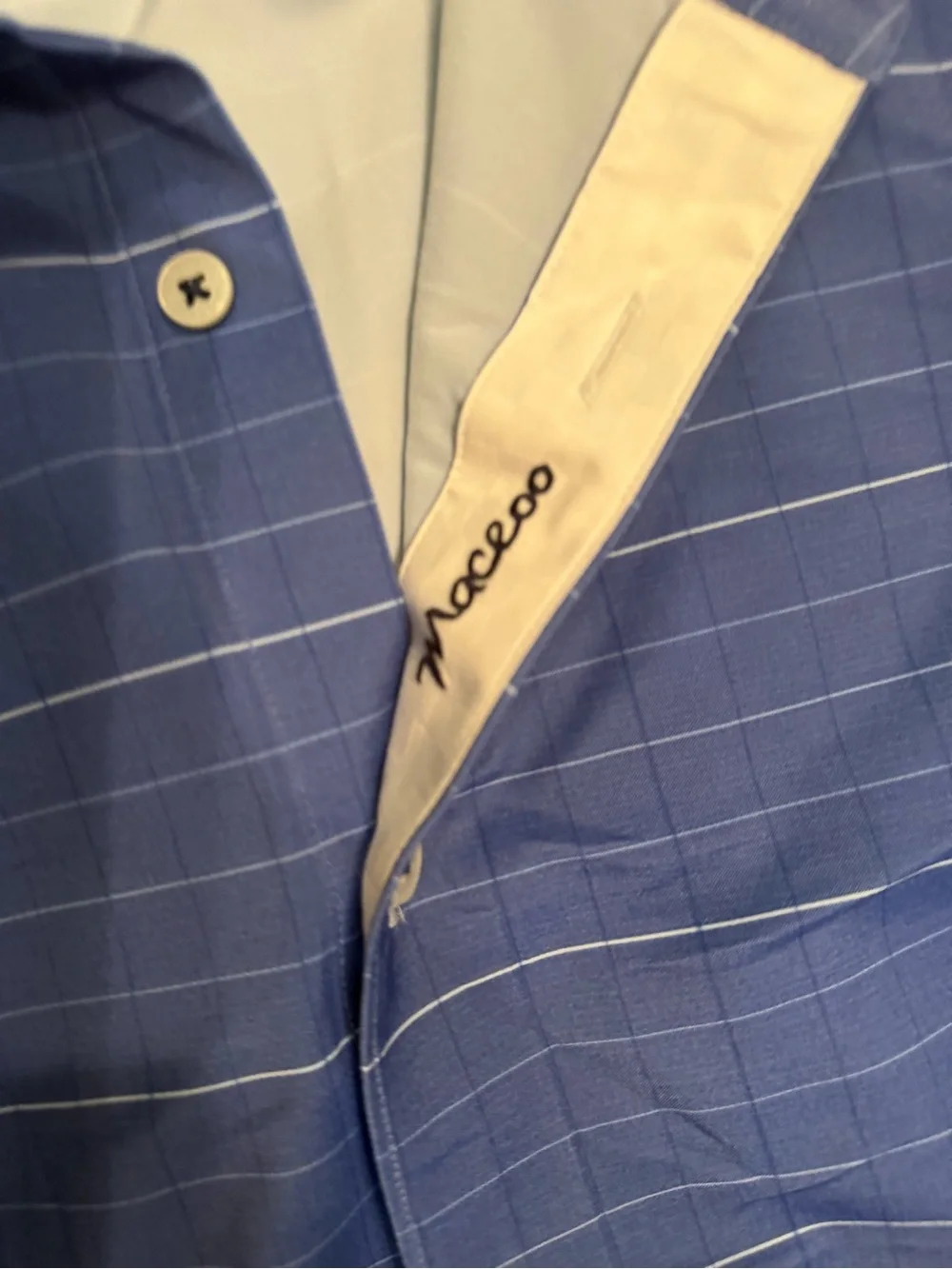 MACEOO Men's Blue Windowpane Dress Shirt size 3/M!